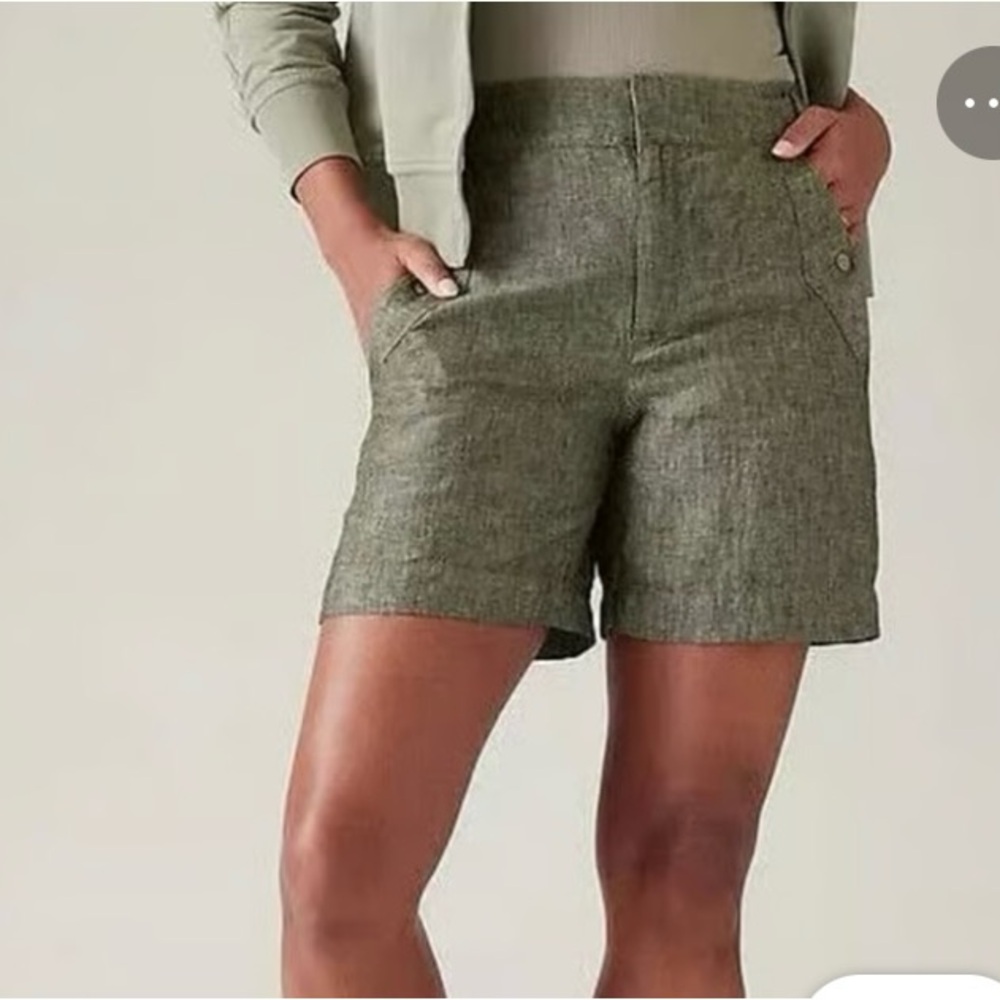Athleta Voyager Green Linen High Rise Pockets Lightweight Women’s Shorts Size 4